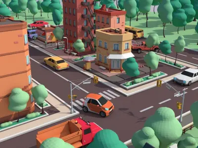 Cartoon Low Poly American Dream City Pack Low-poly 3D model