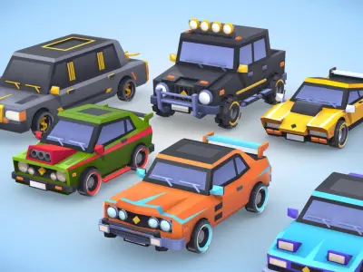 lowpoly cars pack stylized toon Low-poly 3D model