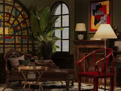 Classical-style hotel restaurant 3D model