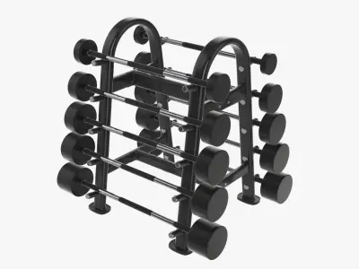 Barbell rubber set on rack 3D model
