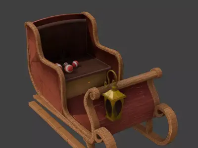 Christmas Sleigh Game-Ready Low-poly 3D model