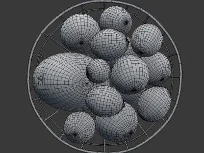Chrome Wire Grid Fruit Basket with Fruits  3D model