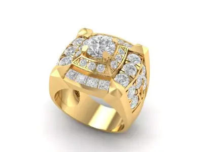 Square Cluster Diamond Men Ring 3D Model  1078 3D print model