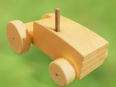 Wooden Tractor Toy Low-poly 3D model