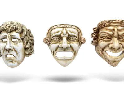 Greek theater masks 2 Low-poly 3D model