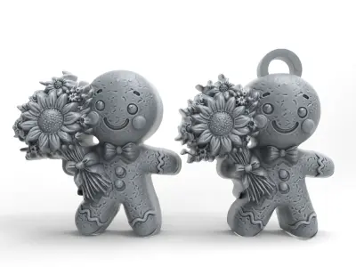 ginger cookie with flowers 4  3D print model