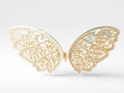 Art Nouveau Ornamental Lace Wings with Pearlescent Finish Low-poly 3D model