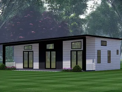 3D Model of Modern Tiny House Exterior with Wooden Facade 3D model