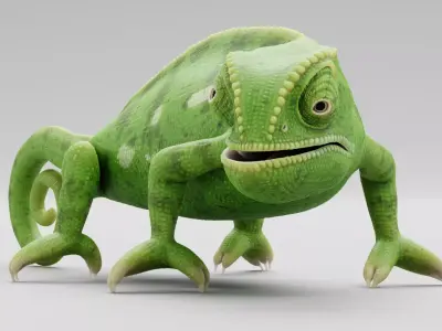 -Flap Necked Chameleon - Chamaeleo Dilepis Rigged- 3D model
