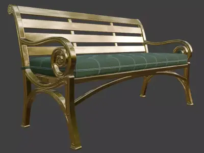 Luxury Gold Metal Frame Tufted Bench 3D Model 3D model