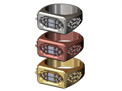 Diamond baguettes top and shank rectangular ring Us sizes 7 8 9 3D print model