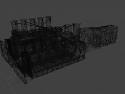 Vintage Race Car Engine With Gearbox 3D model