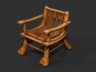 Stylized bamboo wooden chair armchair Low-poly 3D model