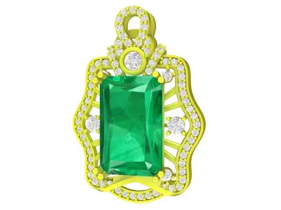 Luxury Emerald Cut Gemstone Pendant with Pave Diamond Frame 4257 3D print model