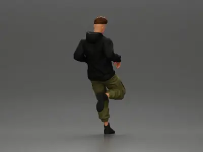 Man in Black Hoodie Casually Leaning Against a Stylish Car 3D print model