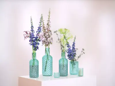 Glass vases with flowers HG2 3D model