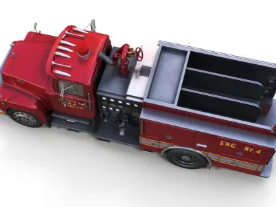 Classic Fire truck Low-poly 3D model