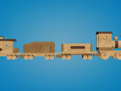 Handcrafted Wooden Locomotive Toy Train 3D model