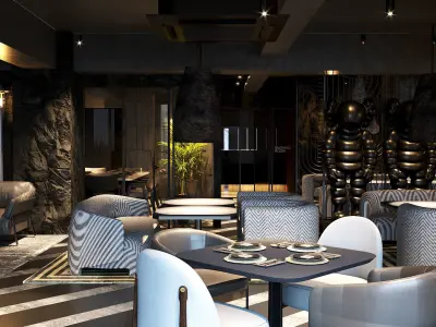 Elegant luxury restaurant lounge interior 3D model