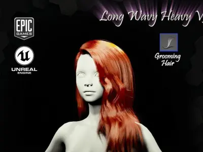 Long Wavy Heavy V3 Grooming Real-Time Hairstyle Unreal Engine 4 3D model