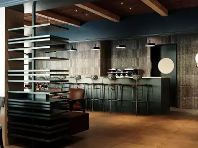 Modern Lounge Bar Restaurant 3D Model Scene - Editable 3D model 3D model