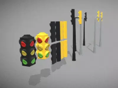 simple low poly street trafic lights Low-poly 3D model