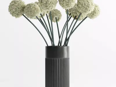 White Handmade Flowers Allium concrete Vase marble vase 3D model