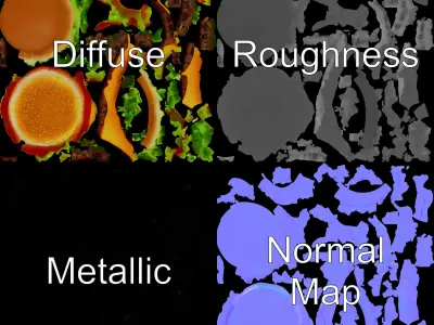 Delicious Burger D Model Pack with Realistic Textures Low-poly 3D model