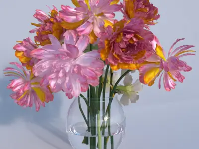 Peony Narcissus Flower set 3D model