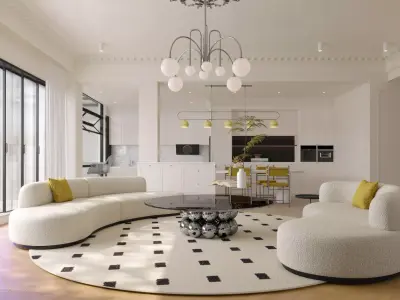 Modern living room dining room interior scenes 117 3D model