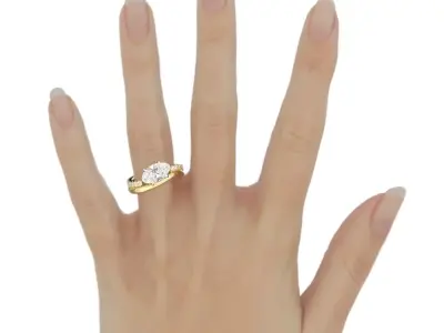 Oval Curved Band Engagement Ring Pave and Wedding Band Ring Set 3D print model