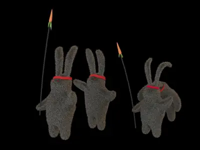 Stylized furry rabbits collection low poly Low-poly 3D model