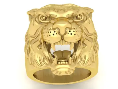Bold Tiger Head Signet Ring for Men 3609 3D print model