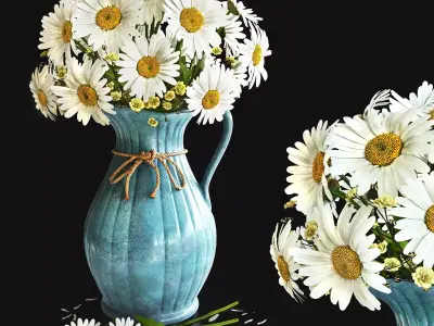 flower set 3 daisies in vase 3D model