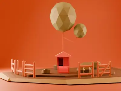 Low Poly Village Scene 3D Model  Stylized Game Environment Free low-poly 3D model