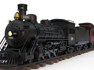 Steam Train - Rigged Low-poly 3D model
