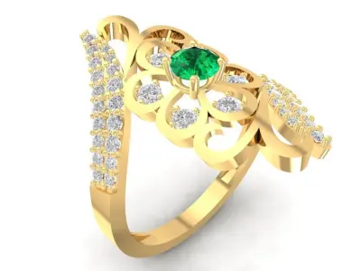 Luxury Floral Emerald Diamond Ring for Women   1129 3D print model