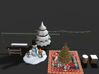 Snowy Decor Bundle Low-poly 3D model