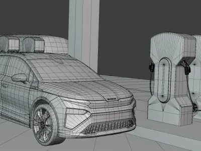 Charger with Skoda Audi and Tesla Robovan 3D model