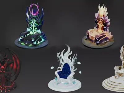 Cartoon Fantasy Thrones 3D Models Pack PBR Low-poly 3D model