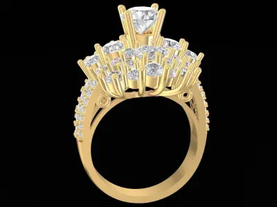 Luxury Cluster Baguette and Round Diamond Ring for Women 2644 3D print model