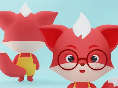 Cute 3d character cartoon  fox model Low-poly 3D model