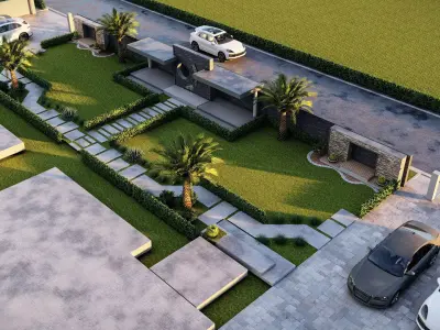 Rendered 3d model of a landscape design  residential front yard 3D model