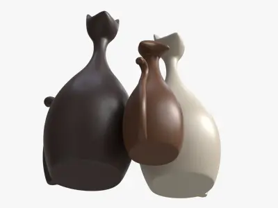 Abstract Animal Cat Ceramic Figurine Set 3D model
