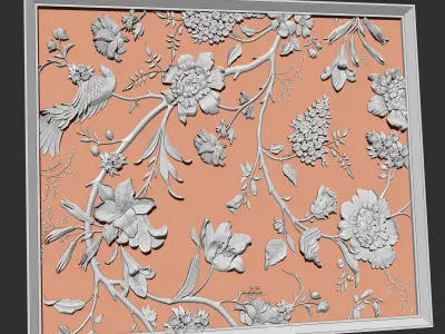 carved flowers wall panel - table resin epoxy 3D model