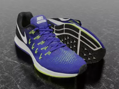 NIKE 3D SHOES - ZOOM PEGASUS 33 BLUE - YELLOW Low-poly 3D model