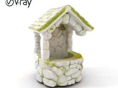 Stone Wishing Well Model Pack with Moss Texture Low-poly 3D model