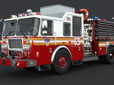 Fire Truck FDNY Engine with Interior Low-poly 3D model