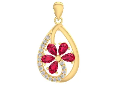 Elegant Teardrop Flower Gemstone Pendant for Women  3263 3D print model