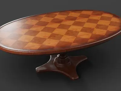 Oval wooden vintage coffee table Low-poly 3D model